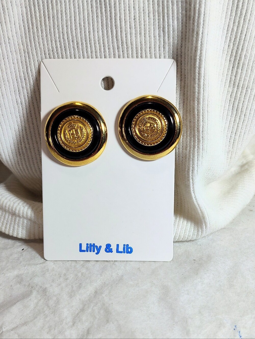 Liz Claiborne,/ Lilly&Lib Gold and Navy Coin Button Earrings